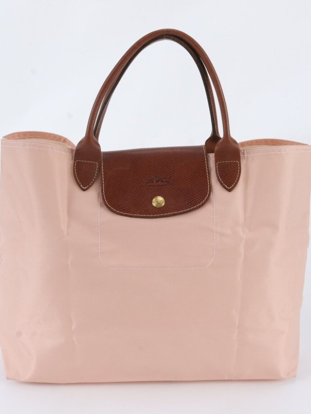 Longchamp Pink Tote with Brown Leather Trim